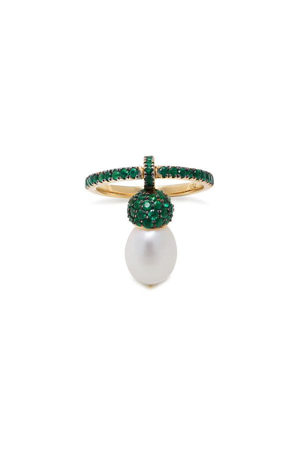 Unique Edition Yellow Gold, Emerald, Pearl ring