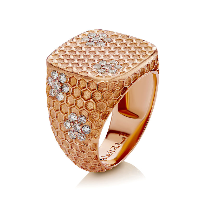 Honey Comb Blooms Rose Gold Infusion Signet Ring