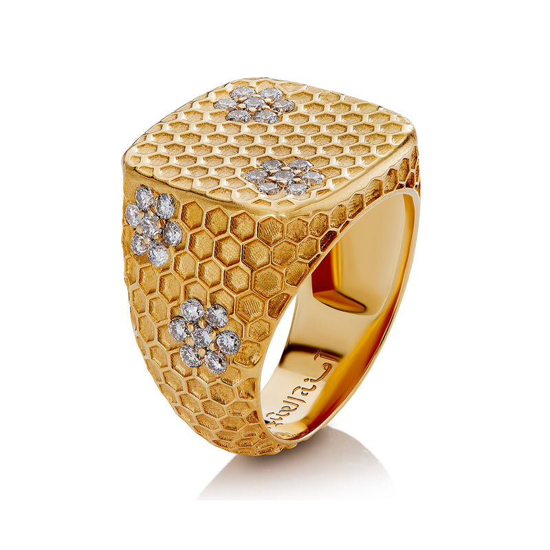 Honey Comb Blooms Yellow Gold Infusion Signet Ring