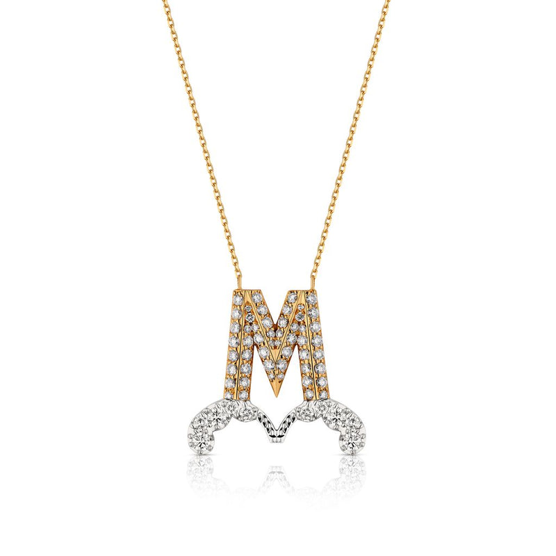 Bow wave necklace full diamonds in letter M