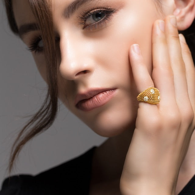 Honey Comb Blooms Embrace Signet Ring